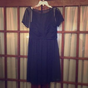 Tee-length, navy, dress